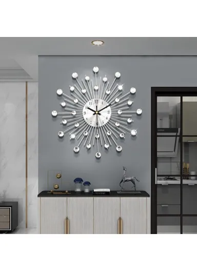 Wrought Iron Wall Clock for Living Room Home Decor Quartz Clock Rhinestone Accents - WM05