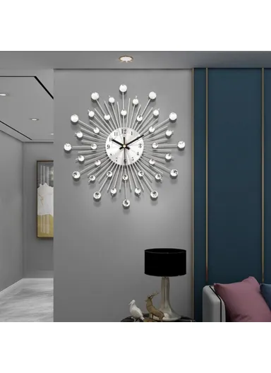 Wrought Iron Wall Clock for Living Room Home Decor Quartz Clock Rhinestone Accents - WM05