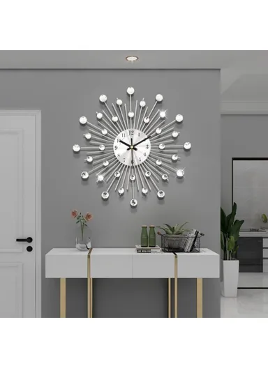 Wrought Iron Wall Clock for Living Room Home Decor Quartz Clock Rhinestone Accents - WM05
