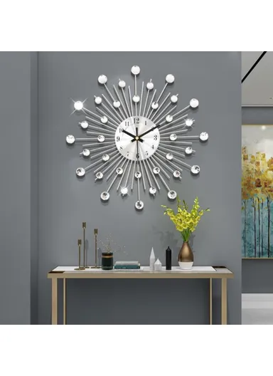 Wrought Iron Wall Clock for Living Room Home Decor Quartz Clock Rhinestone Accents - WM05
