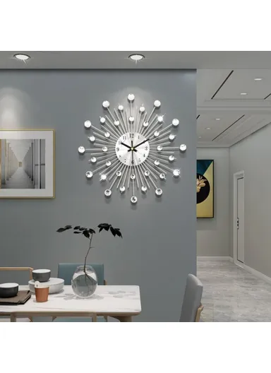 Wrought Iron Wall Clock for Living Room Home Decor Quartz Clock Rhinestone Accents - WM05