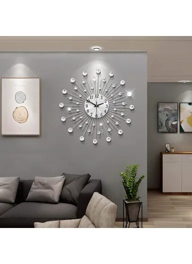 (50 x 50)cm Wrought Iron Wall Clock for Living Room Home Decor Quartz Clock Rhinestone Accents -WM97 