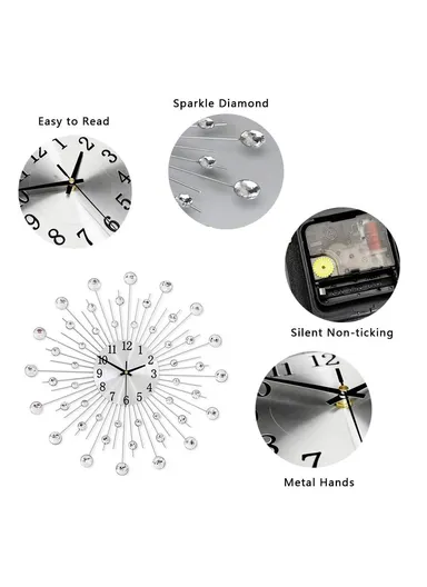 (50 x 50)cm Wrought Iron Wall Clock for Living Room Home Decor Quartz Clock Rhinestone Accents -WM97 