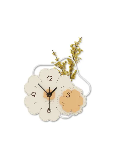  Modern Floral Wall Clock Wood Metal Silent Clock for Living Room &amp; Bedroom Decor-JT23206