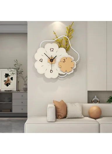  Modern Floral Wall Clock Wood Metal Silent Clock for Living Room &amp; Bedroom Decor-JT23206