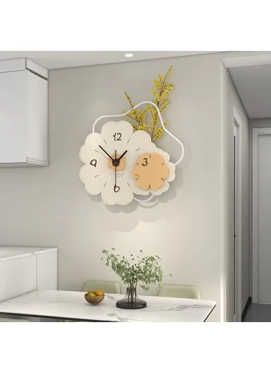  Modern Floral Wall Clock Wood Metal Silent Clock for Living Room &amp; Bedroom Decor-JT23206