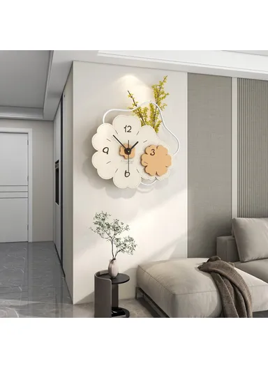  Modern Floral Wall Clock Wood Metal Silent Clock for Living Room &amp; Bedroom Decor-JT23206