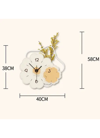  Modern Floral Wall Clock Wood Metal Silent Clock for Living Room &amp; Bedroom Decor-JT23206