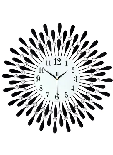 Creative Iron Glass Wall Clock Decorative Silent Quartz Clock for Living Room, (38x38)cm - Black