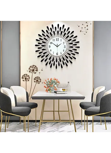 Creative Iron Glass Wall Clock Decorative Silent Quartz Clock for Living Room, (38x38)cm - Black