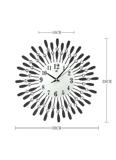 Creative Iron Glass Wall Clock Decorative Silent Quartz Clock for Living Room, (38x38)cm - Black