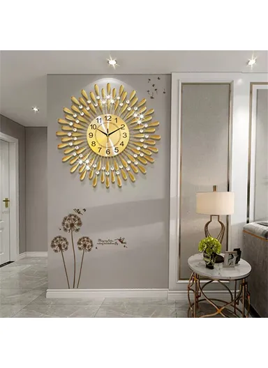Creative Iron Glass Wall Clock Decorative Silent Quartz Clock for Living Room, 38x38cm - Gold