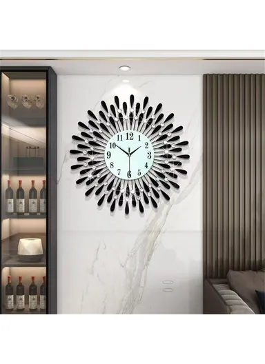 Creative Iron Glass Wall Clock Decorative Silent Quartz Clock for Living Room, 38x38cm - Gold