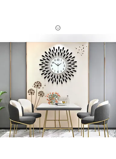 Creative Iron Glass Wall Clock Decorative Silent Quartz Clock for Living Room, 60x60cm