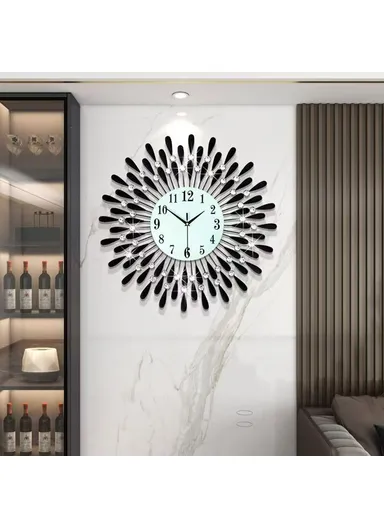 Creative Iron Glass Wall Clock Decorative Silent Quartz Clock for Living Room, 60x60cm