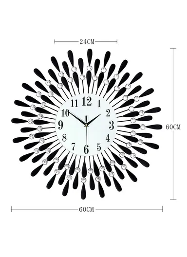 Creative Iron Glass Wall Clock Decorative Silent Quartz Clock for Living Room, 60x60cm