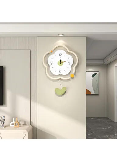 Flower Shape Wood + Acrylic Wall Clock Silent Creative Clock Living Room ,Home Decor - Size S