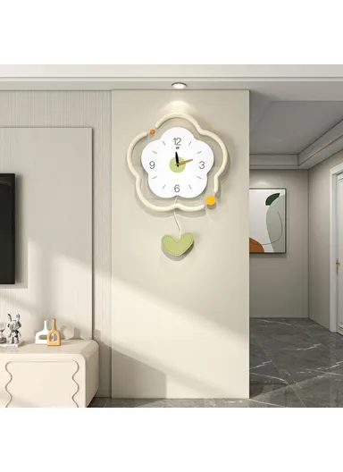 Flower Shape Wood + Acrylic Wall Clock Silent Creative Clock Living Room Home Decor, Size L