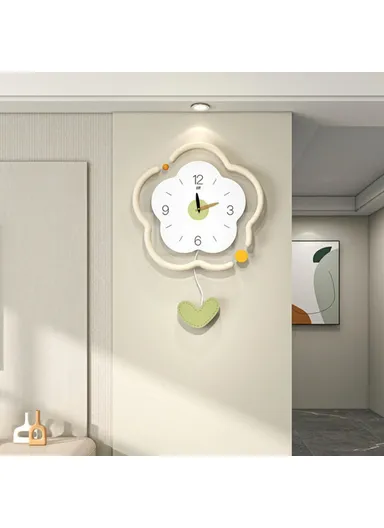 Flower Shape Wood + Acrylic Wall Clock Silent Creative Clock Living Room Home Decor, Size L