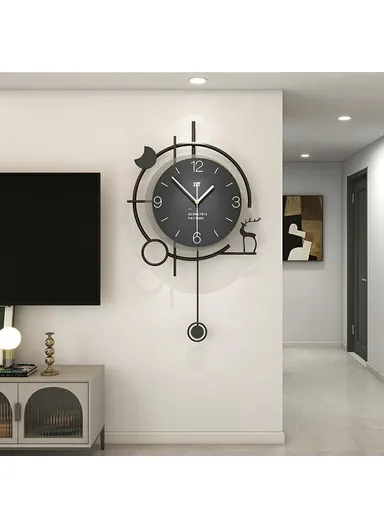Modern Wall Clock, Decorative Wooden Metal Quartz Clock, Living Room Creative Silent Timepiece, Size S