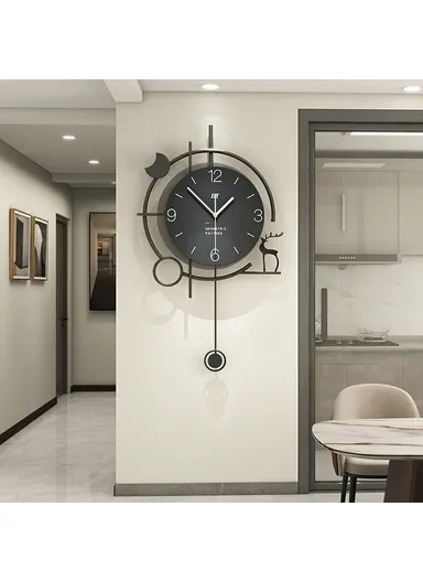 Modern Wall Clock Decorative Wooden Metal Quartz Clock Living Room Creative Silent Timepiece, Size L