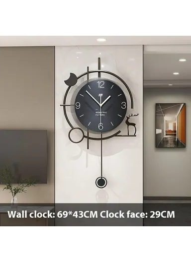 Modern Wall Clock Decorative Wooden Metal Quartz Clock Living Room Creative Silent Timepiece, Size L