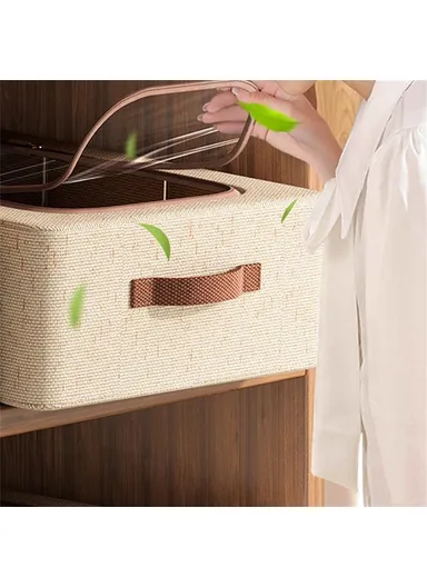  Folding Under Bed Shoes, Storage Box Cotton Linen Shoes Organizer with Clear Window (40 x 30 x 15)cm