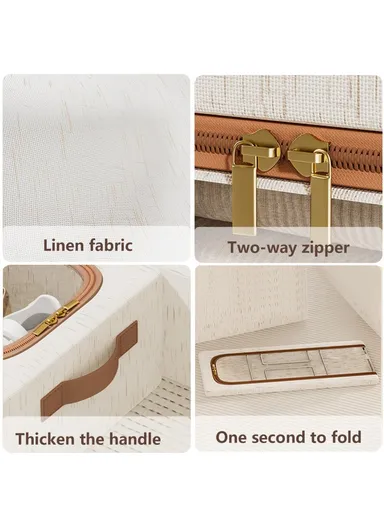  Folding Under Bed Shoes, Storage Box Cotton Linen Shoes Organizer with Clear Window (40 x 30 x 15)cm