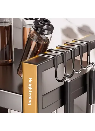 Multifunctional Microwave &amp; Oven Top Rack, Carbon Steel Countertop Storage Shelf with 6 Hooks (L55 x W35 x H46)cm