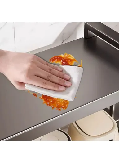 Multifunctional Microwave &amp; Oven Top Rack, Carbon Steel Countertop Storage Shelf with 6 Hooks (L55 x W35 x H46)cm