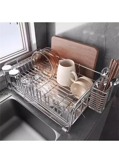 304 Stainless Steel Dish Drying Rack Bowls Plates, Cups, Cutlery, Kitchen Storage Organizer-(46x29cm)