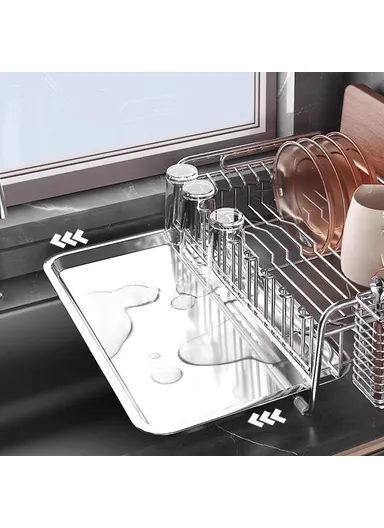 304 Stainless Steel Dish Drying Rack Bowls Plates, Cups, Cutlery, Kitchen Storage Organizer-(46x29cm)