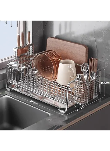 304 Stainless Steel Dish Drying Rack Bowls Plates, Cups, Cutlery, Kitchen Storage Organizer-(46x29cm)
