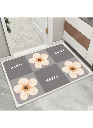 40x60CM Water-Absorbent Velvet Bath Mat Quick-Drying Bathroom Mat Floor Pad with Rubber Non-Slip Bottom - Pattern 1