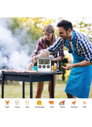Digital Food Thermometer for BBQ Kitchen Cooking with Alarm Timer Temperature Gauge - TS-BN50