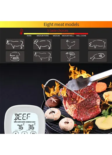  2.3 Inch Touch Screen 8 Food Types Digital Meat Thermometer for BBQ Grill Cooking with Timer - TS-802A-1