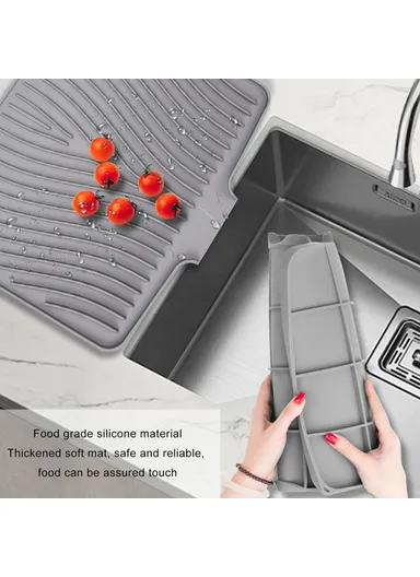 (40x30)cm Silicone Dish Drying Mat with Drain Lip, Heat-Resistant Dish Draining Mat - Grey
