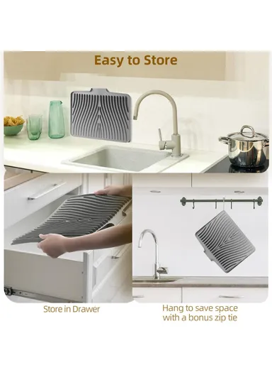 (40x30)cm Silicone Dish Drying Mat with Drain Lip, Heat-Resistant Dish Draining Mat - Grey