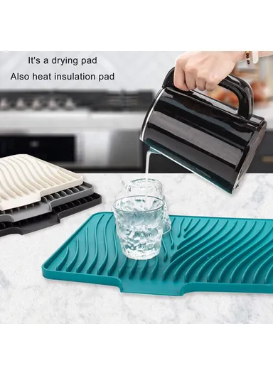 40x30cm Silicone Dish Drying Mat with Drain Lip, Heat-Resistant Dish Draining Mat - Green