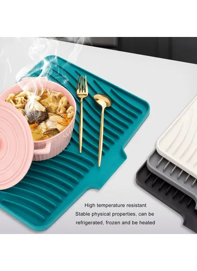 40x30cm Silicone Dish Drying Mat with Drain Lip, Heat-Resistant Dish Draining Mat - Green