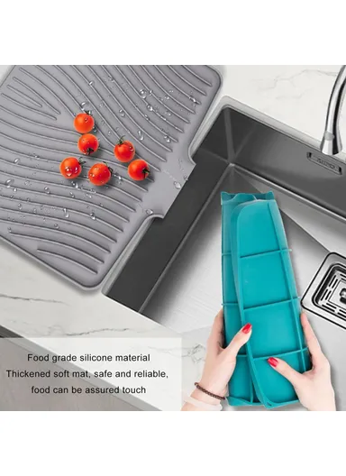 40x30cm Silicone Dish Drying Mat with Drain Lip, Heat-Resistant Dish Draining Mat - Green