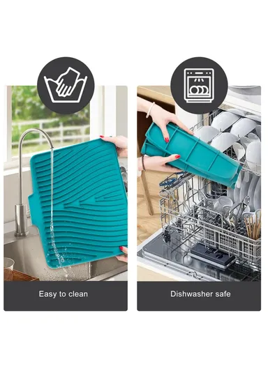 40x30cm Silicone Dish Drying Mat with Drain Lip, Heat-Resistant Dish Draining Mat - Green