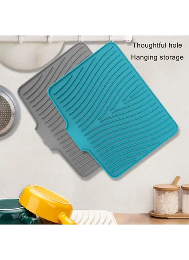 40x30cm Silicone Dish Drying Mat with Drain Lip, Heat-Resistant Dish Draining Mat - Green