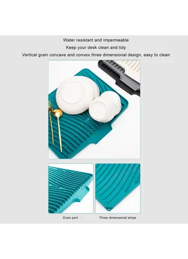 40x30cm Silicone Dish Drying Mat with Drain Lip, Heat-Resistant Dish Draining Mat - Green