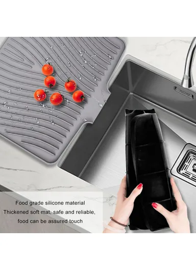 40x30cm Silicone Dish Drying Mat with Drain Lip, Heat-Resistant Dish Draining Mat - Black