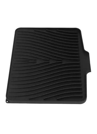 40x30cm Silicone Dish Drying Mat with Drain Lip, Heat-Resistant Dish Draining Mat - Black