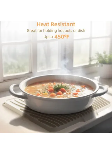 40x30cm Silicone Dish Drying Mat with Drain Lip, Heat-Resistant Dish Draining Mat - White