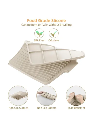 40x30cm Silicone Dish Drying Mat with Drain Lip, Heat-Resistant Dish Draining Mat - White