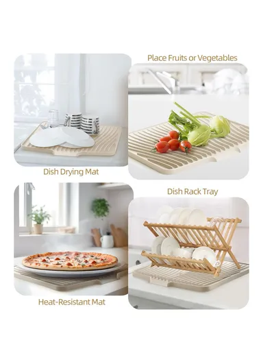 40x30cm Silicone Dish Drying Mat with Drain Lip, Heat-Resistant Dish Draining Mat - White