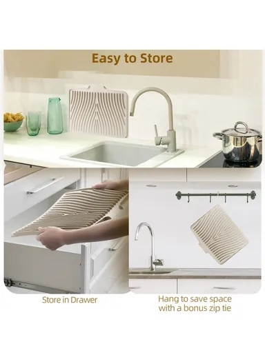 40x30cm Silicone Dish Drying Mat with Drain Lip, Heat-Resistant Dish Draining Mat - White